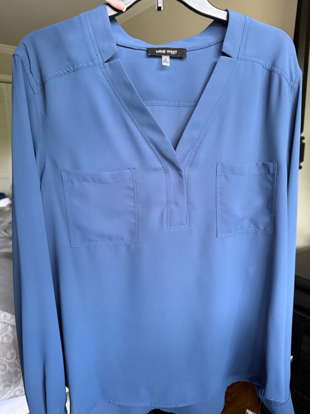 Nine West Dusty Blue V-Neck Blouse Sz. XL
